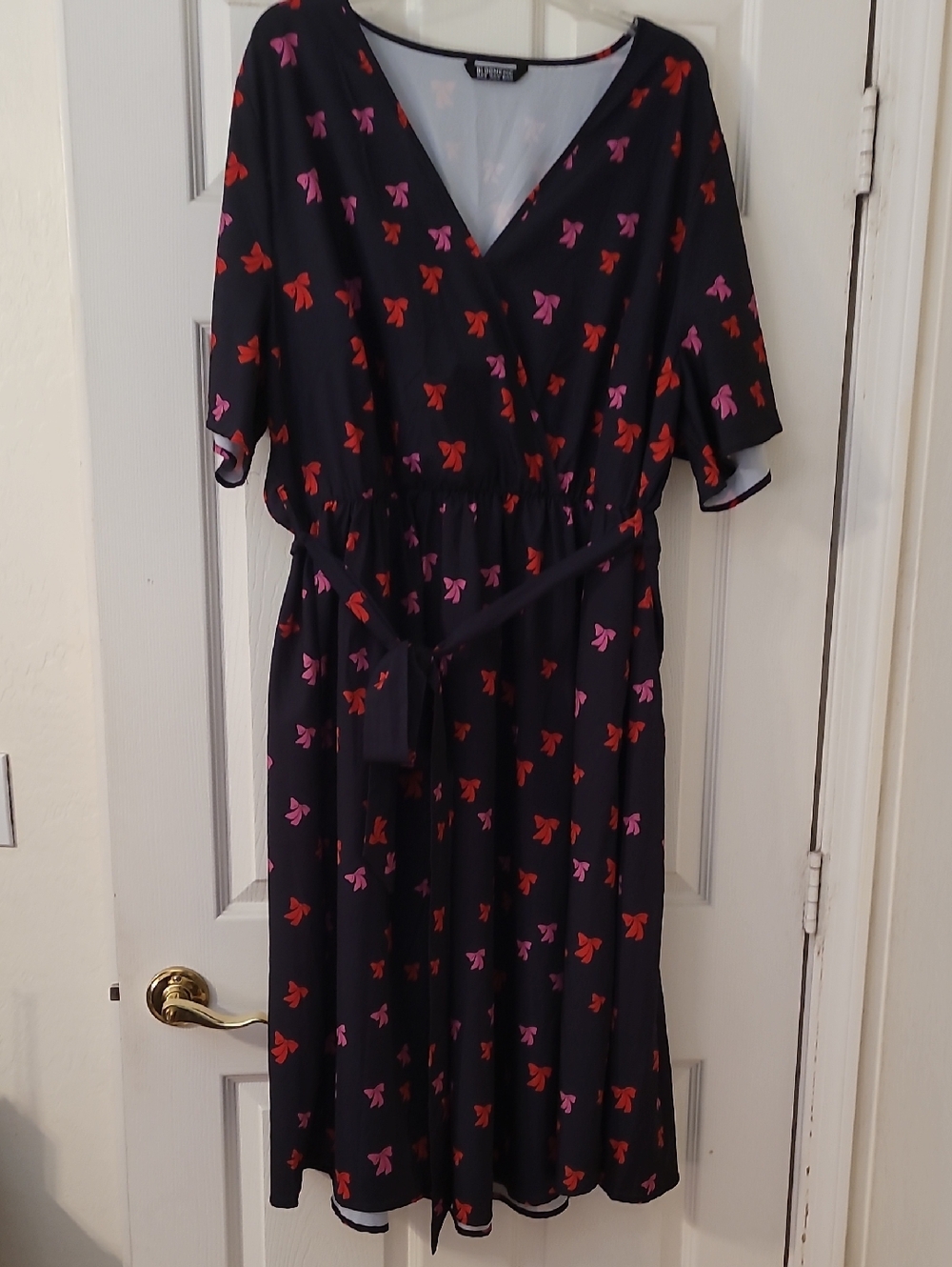 Black Wrap Dress with Red & Pink Bow Print
